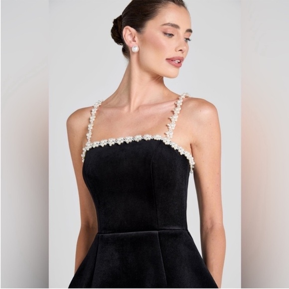 Nadine Merabi Em Velvet Black Pearl Mini Dress - Picture 2 of 11